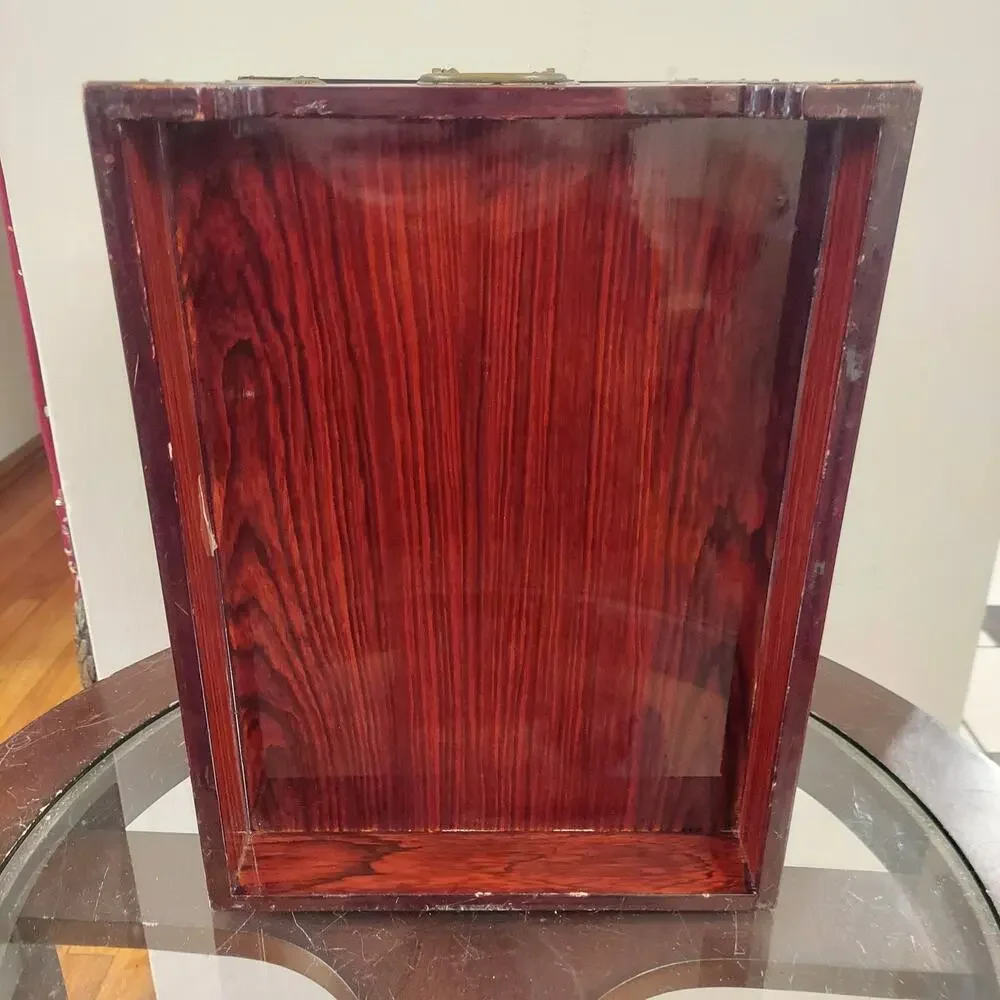 Antique c1920 Rosewood and Brass Chinese Mirror Box with Laquered Finish